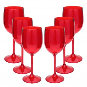 Kit 6 Taças de Vinho de Plástico Roder 250 ml Vermelho Translúcido
