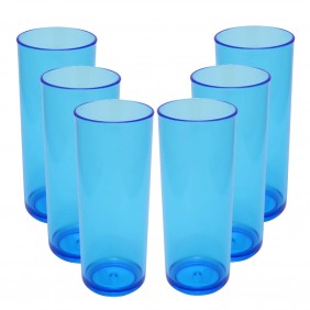 Kit 6 Copos Long Drink Roder 300 ml Azul Neon