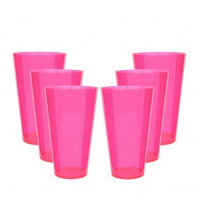 6 Copos Acrílico Caldereta Roder 500ml Rosa Neon