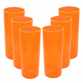 6 Copos Acrílico Long Drink Roder 330ml Laranja Neon