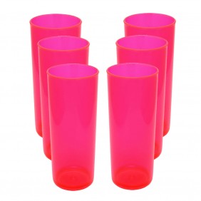 6 Copos Acrílico Long Drink Roder 330ml Rosa Neon