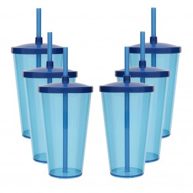 6 Copos Acrílico Twister Roder 500ml Azul Neon