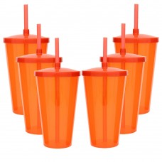 6 Copos Acrílico Twister Roder 500ml Laranja Neon