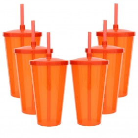 6 Copos Acrílico Twister Roder 500ml Laranja Neon