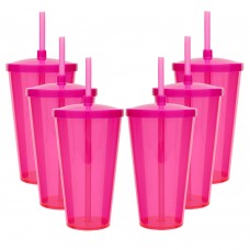 6 Copos Acrílico Twister Roder 500ml Rosa Neon