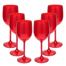 6 Taças Acrílico de Vinho Roder 250ml Vermelho Translúcido